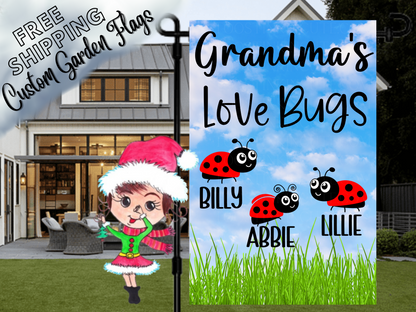 Grandma's Ladybug Garden Flag