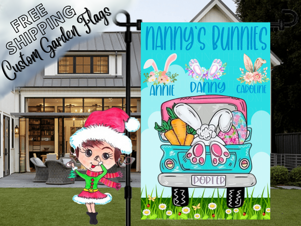 Easter Truck Bunny Ears Personalized Garden Flag
