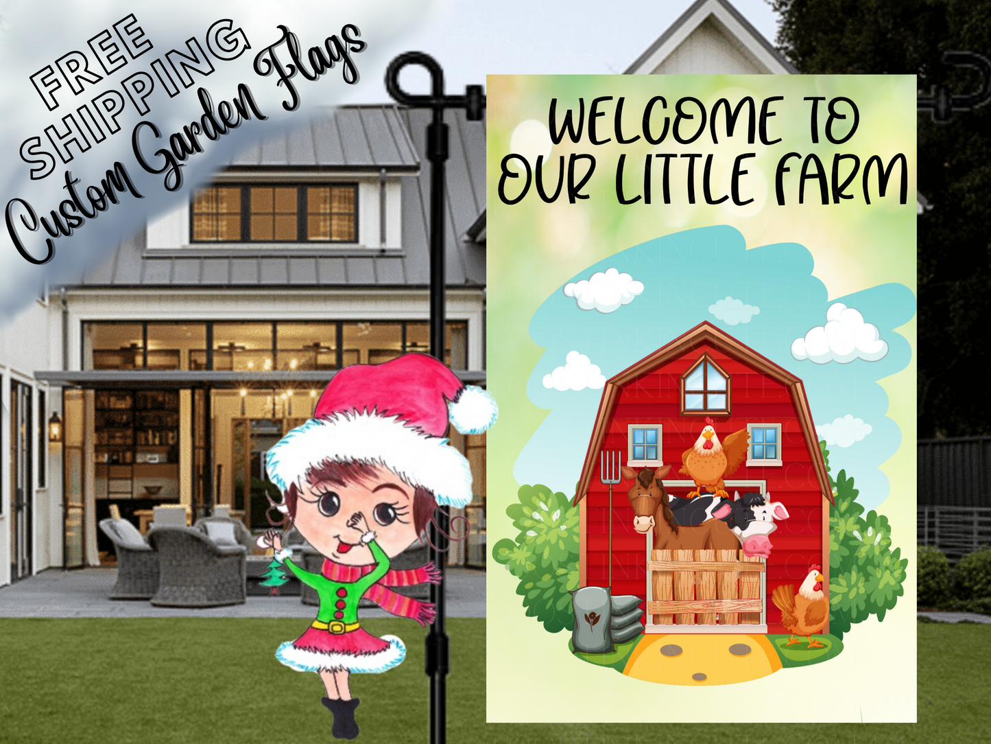 Custom Barn Animal Flag Personalized Farmhouse Chicken Flag