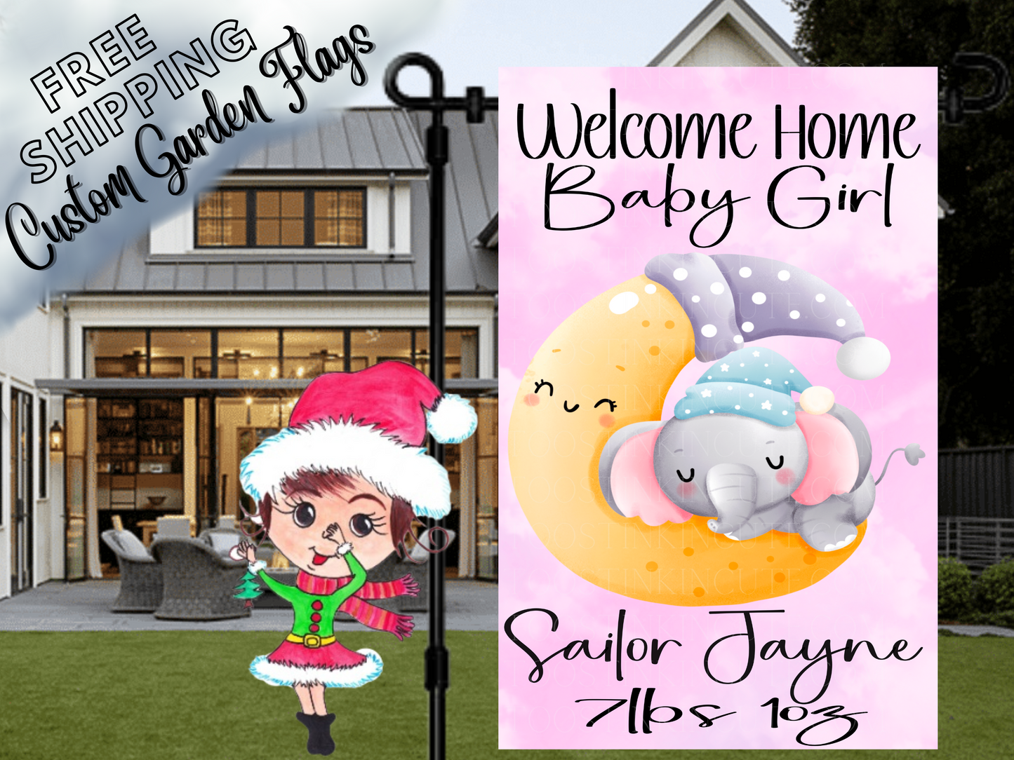 New Baby Girl Garden Flag, Baby Announcement Flag