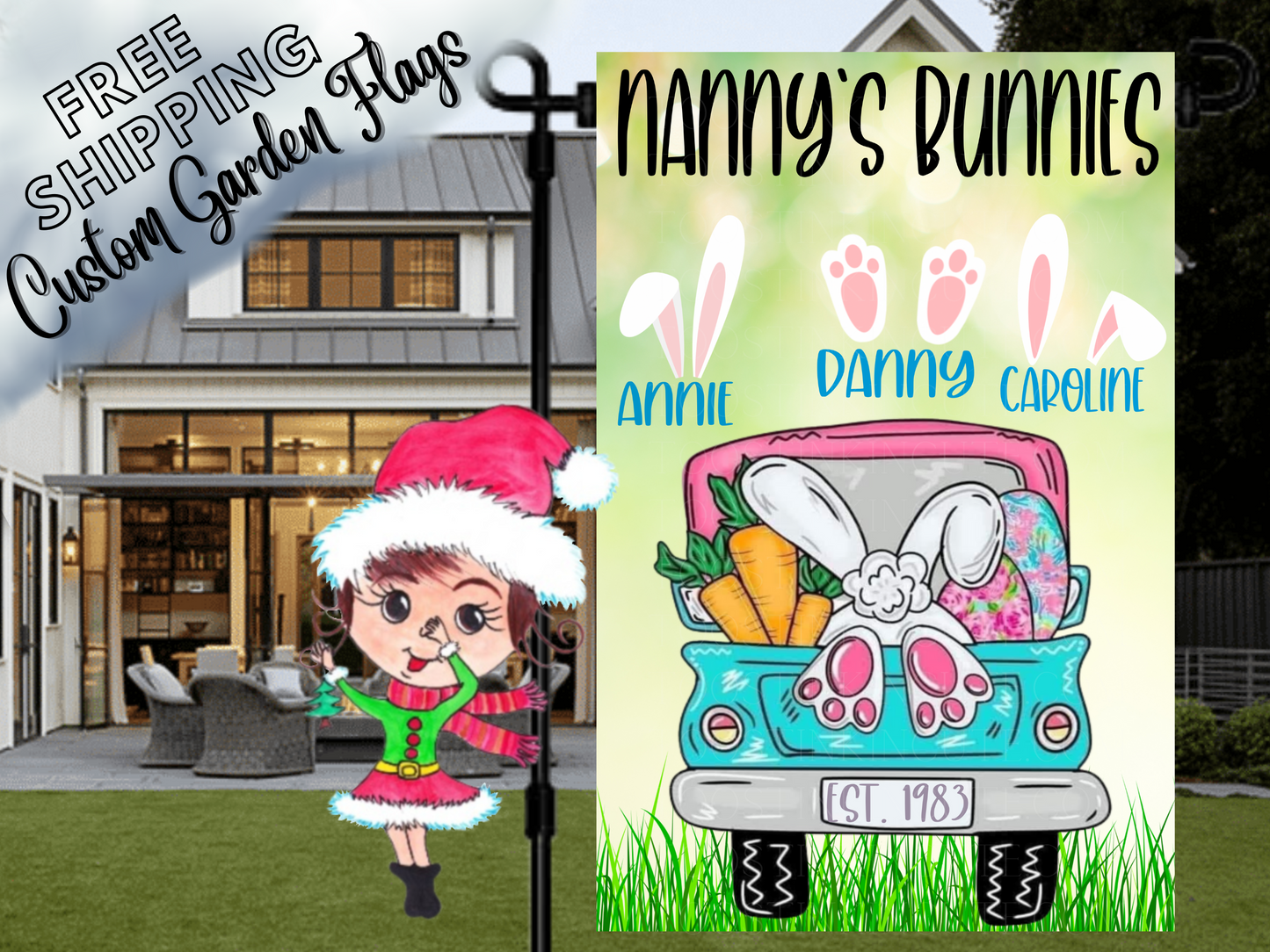 Easter Truck Personalized Garden Flag