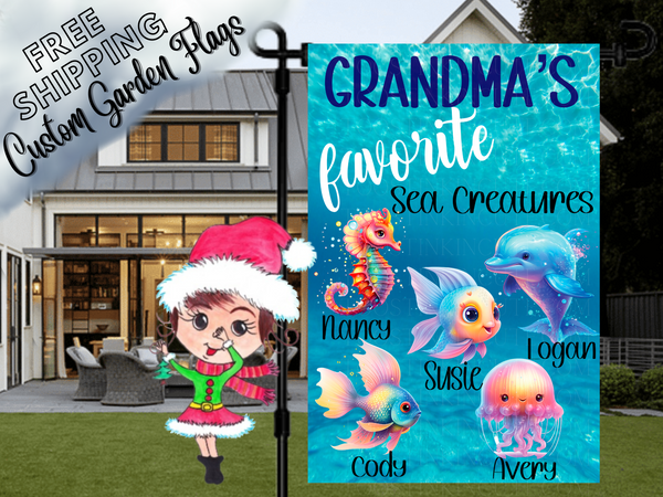 Grandma's Favorite Sea Creatures Garden Flag, Grandma Garden Flag