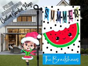 Personalized Summer Garden Flag,Watermelon Flag,Summer Garden Decor,Seasonal Garden Flag,Fruit Garden Flag,Summer Flag,Polka Dot Flag