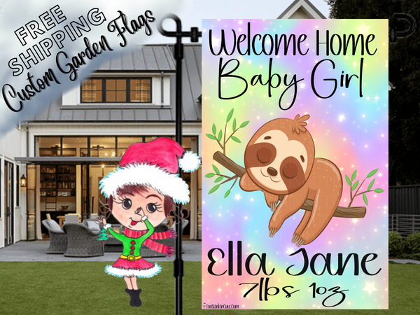 Sloth Baby Girl Garden Flag