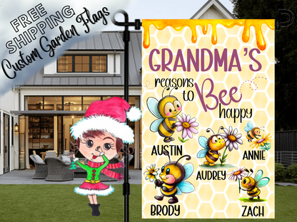 Grandma's Reasons to Bee Happy Garden Flag