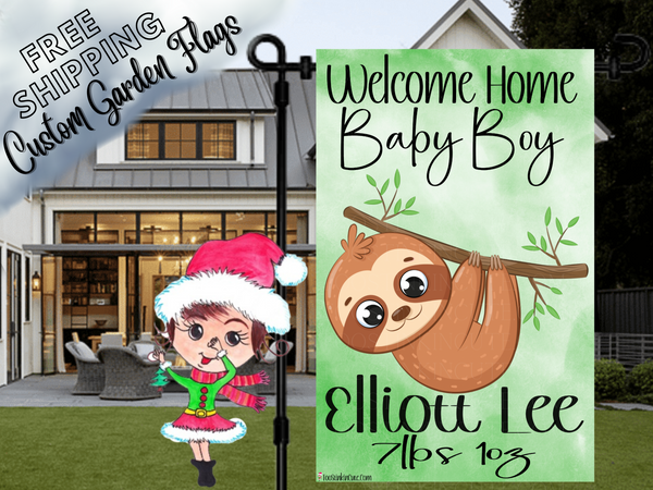 Baby Sloth Garden Flag,New Baby Flag,Sloth Welcome Flag,Cute Sloth Flag,Personalized Baby Announcement,Sloth Nursery,Gender Neutral Baby