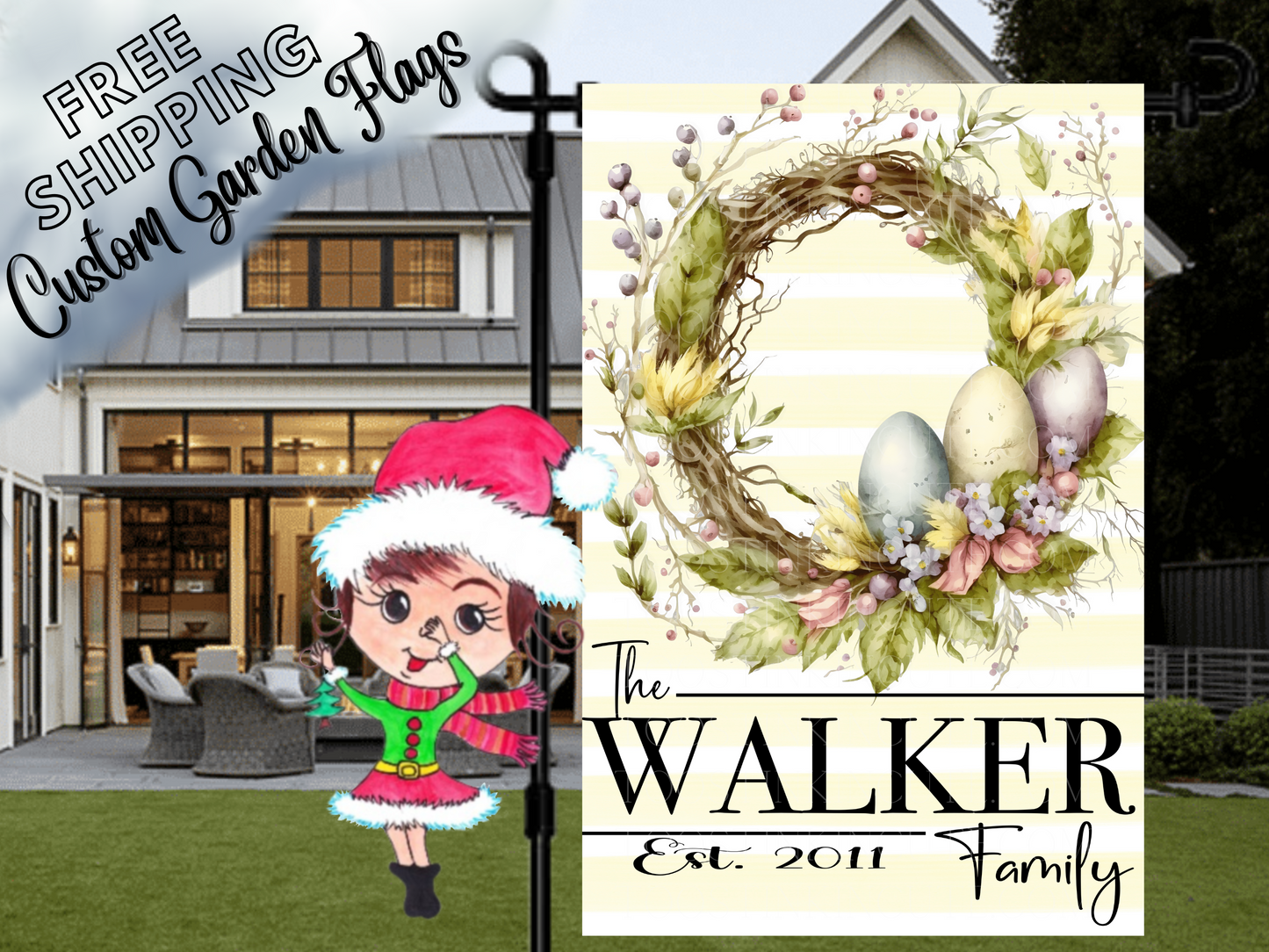 Easter Egg Wreath Personalized Garden Flag