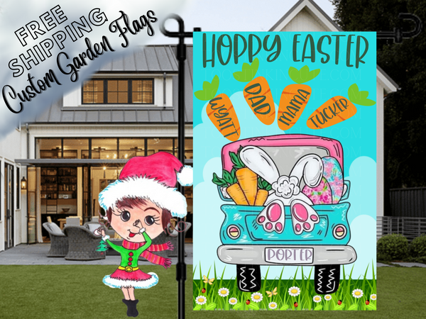 Easter Bunny Truck Personalized Garden Flag