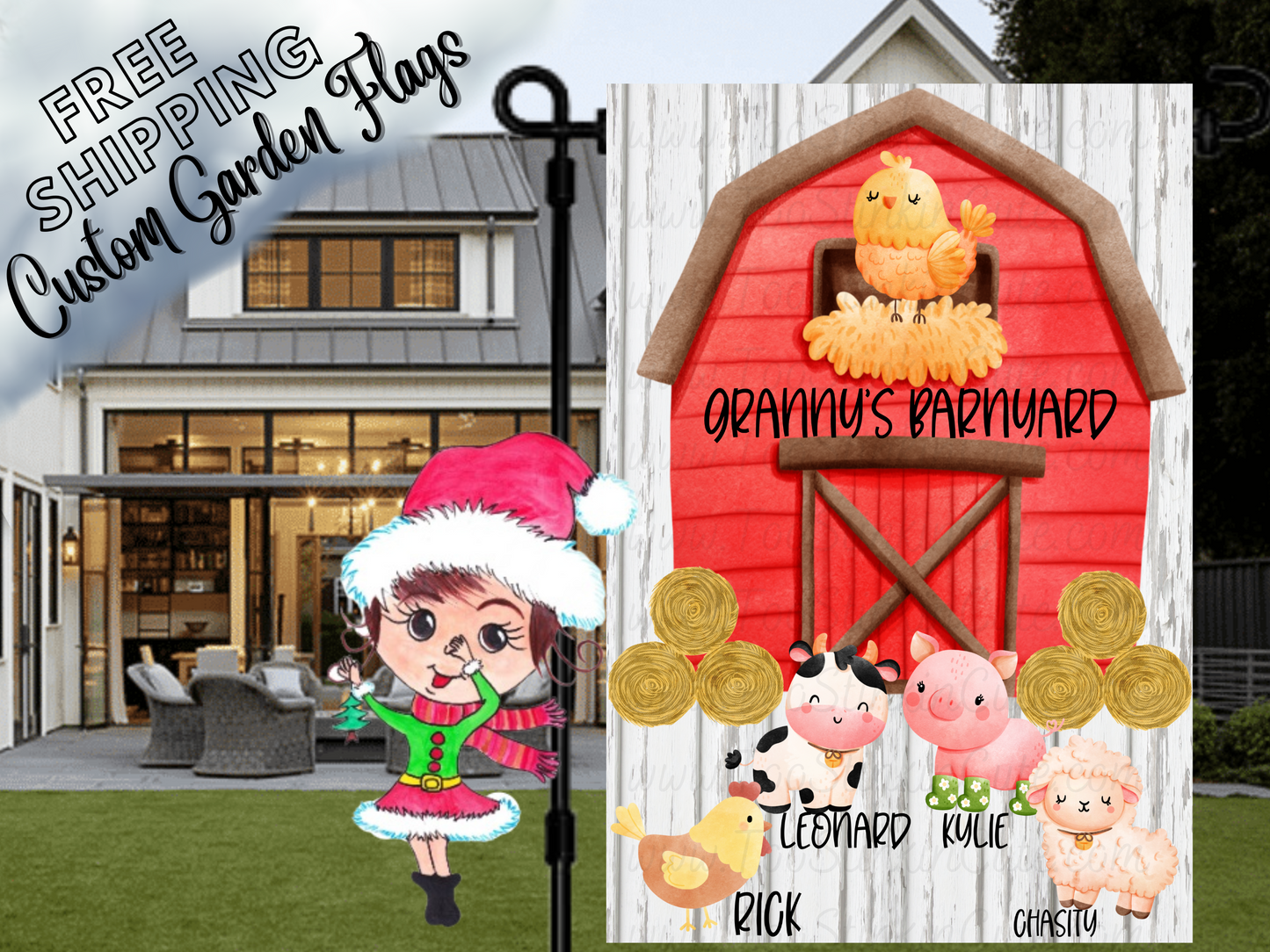 Custom Personalized Farm Animal Barnyard Garden Flag