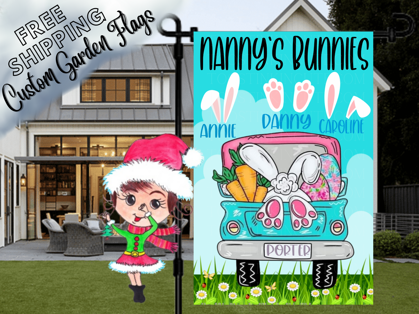 Easter Truck Bunny Ears Personalized Garden Flag