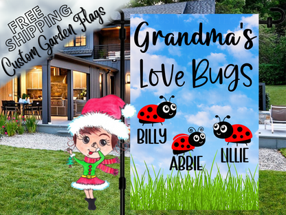 Grandma's Ladybug Garden Flag
