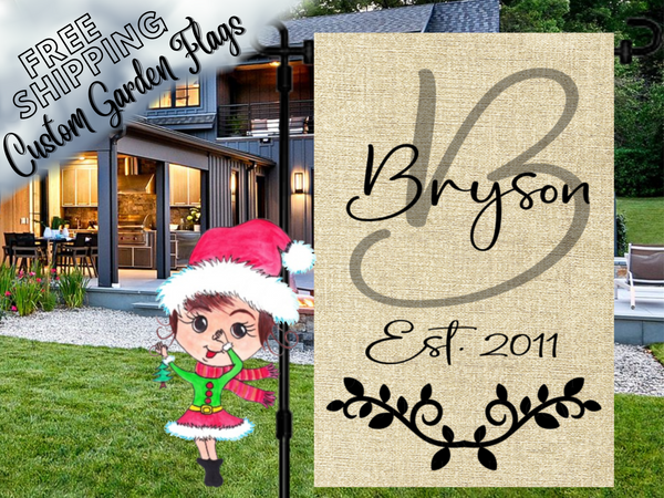 Burlap Monogram Flag, Family Name Garden Flag