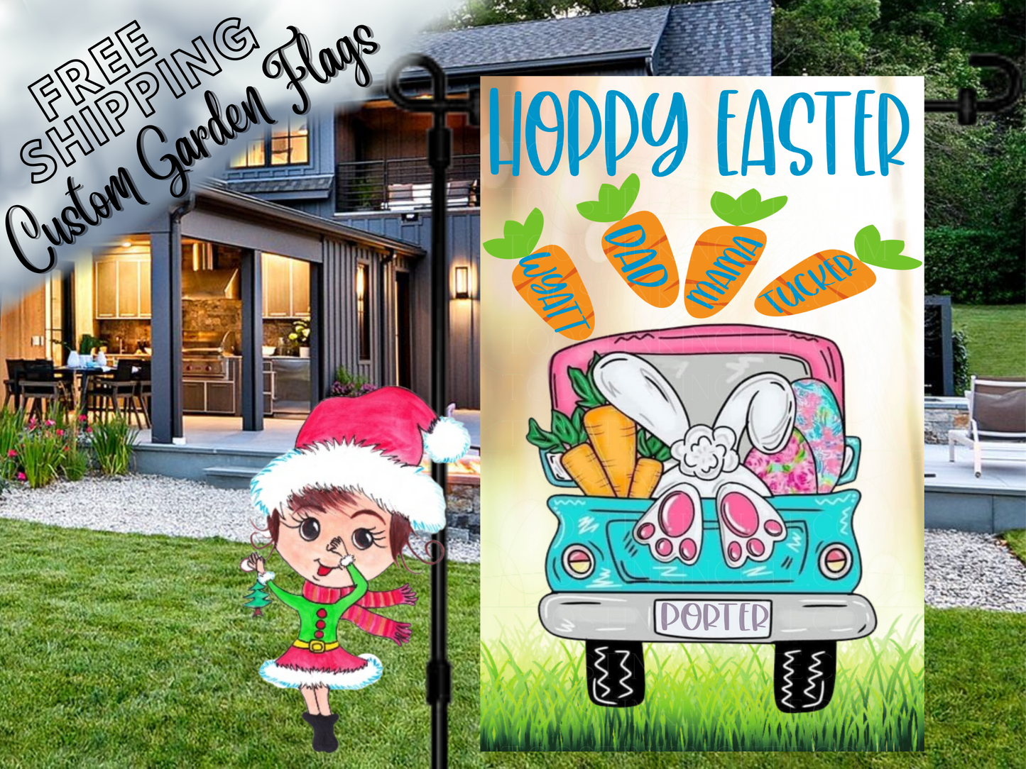 Easter Bunny Truck Personalized Garden Flag