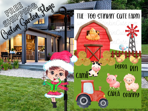 Personalized Farmer Garden Flag|Family Garden Flag|Barn Yard Family|Grandma Garden Flag|Garden Flag Farm|Farmer Family Flag|Farm Animal Flag