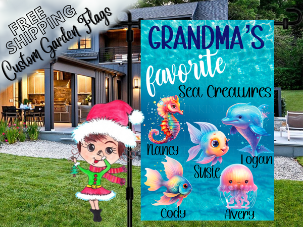 Grandma's Favorite Sea Creatures Garden Flag, Grandma Garden Flag