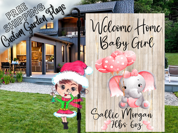 Personalized Welcome Home Baby Garden Flag, Baby Elephant Flag