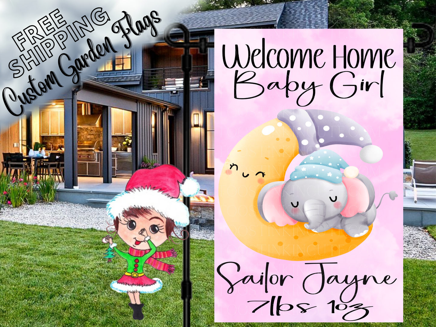 New Baby Girl Garden Flag, Baby Announcement Flag