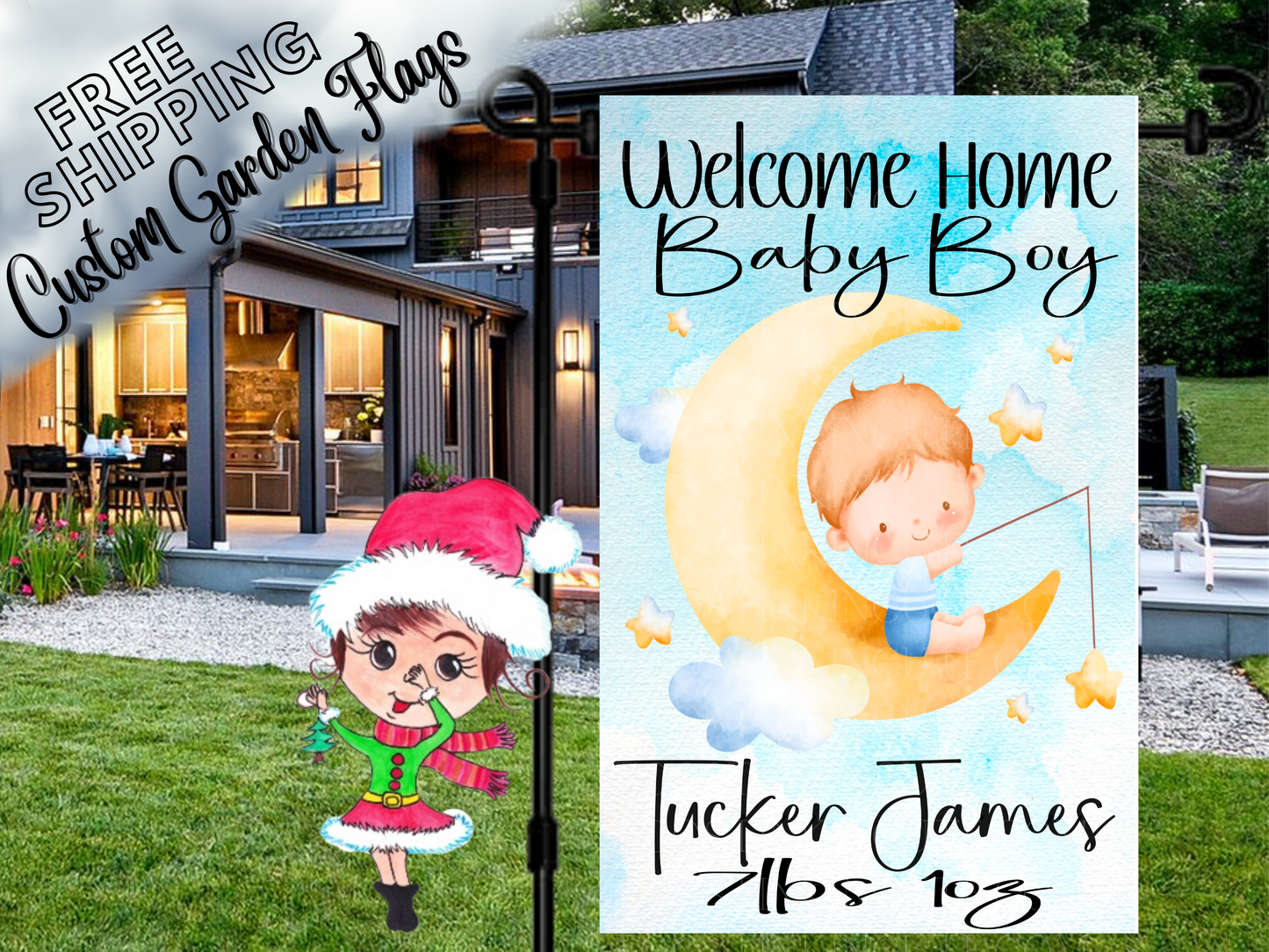 Welcome Home New Baby Boy on Cloud Garden Flag