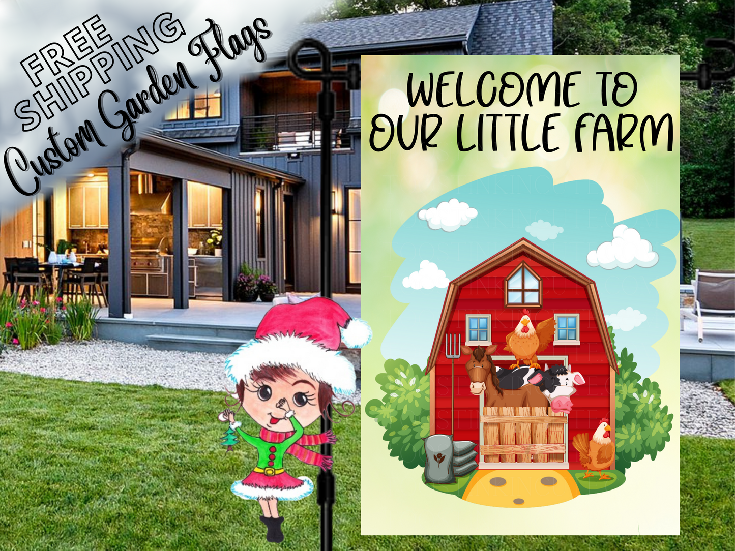 Custom Barn Animal Flag Personalized Farmhouse Chicken Flag