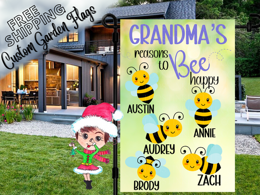 Garden Bee Flag,Bee Flag,Bee Garden Flag,Flag for Garden Bee,Welcome Flag,Grandma's Garden,Spring Flag,Reasons to Bee Happy,Honey Flag