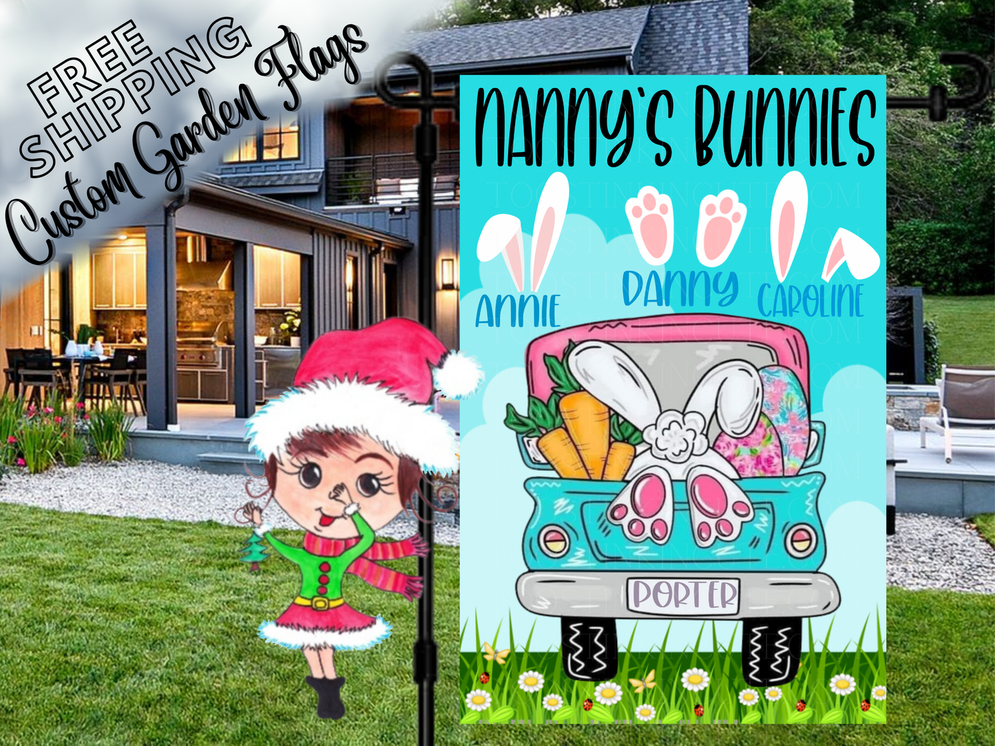 Easter Truck Bunny Ears Personalized Garden Flag