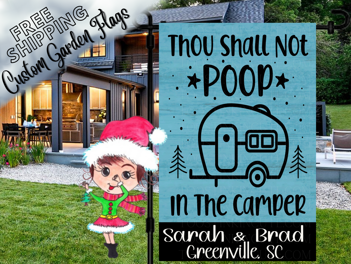 Thou Shall Not Poop in the Camper Garden Flag , Camping Flag