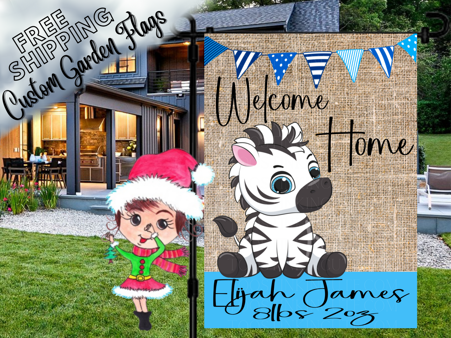 Baby Boy Zebra Garden Flag, Newborn Baby Flag