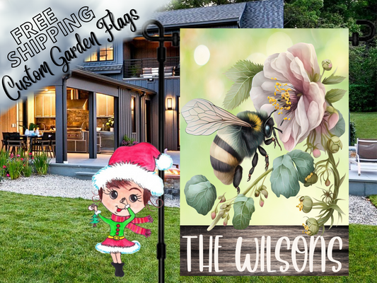 Bee Garden Flag,Bee Flag,Spring Flag,Summer Flag,Bee Kind Flag,Flower Welcome Flag,Bee with Flower,Welcome Flag,Custom Garden Flag,Floral