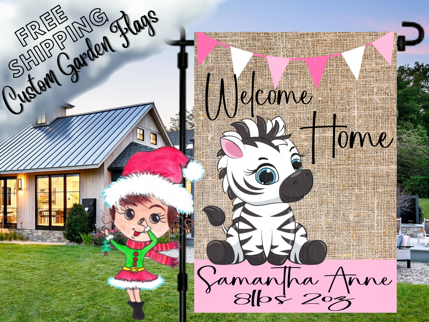 Baby Girl Zebra Garden Flag, Newborn Baby Flag