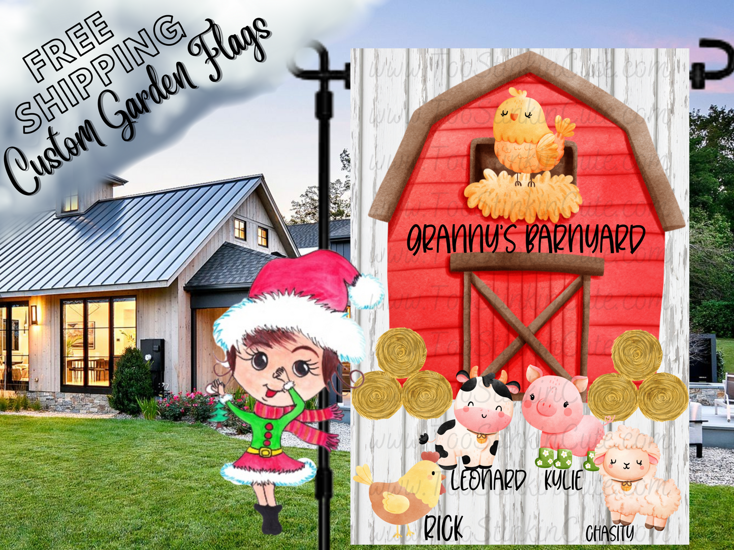 Custom Personalized Farm Animal Barnyard Garden Flag