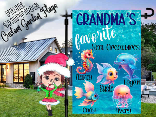 Grandma's Favorite Sea Creatures Garden Flag, Grandma Garden Flag