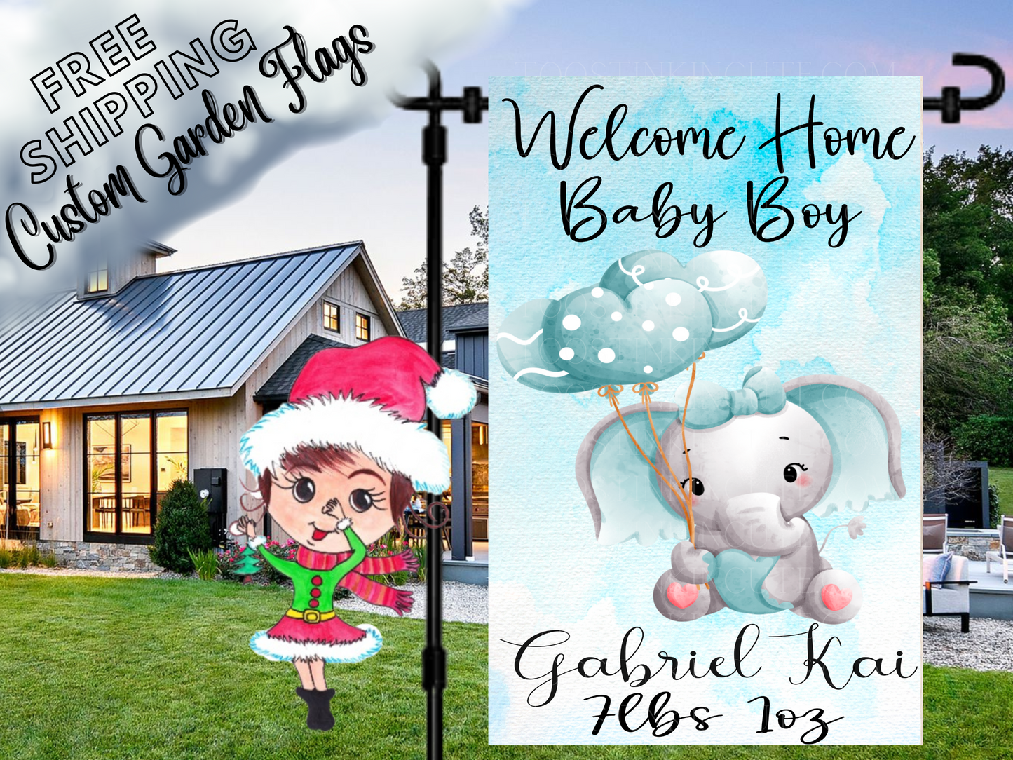 Baby Boy Elephant Garden Flag,New Baby Flag,Flag for Mom,Flag for Grandma,Personalized Garden Flag,Flag for Garden,New Baby Boy Garden Flag