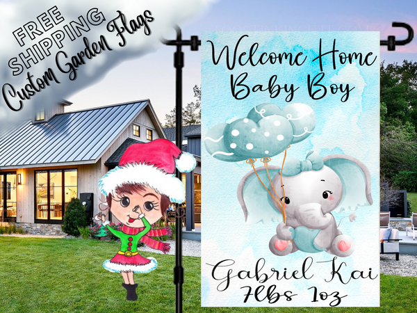 Baby Boy Elephant Garden Flag,New Baby Flag,Flag for Mom,Flag for Grandma,Personalized Garden Flag,Flag for Garden,New Baby Boy Garden Flag
