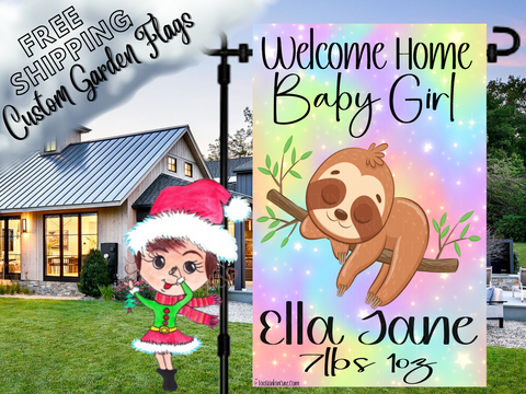 Sloth Baby Girl Garden Flag