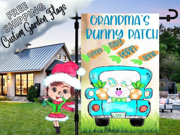 Bunny Truck  Personalized Garden Flag