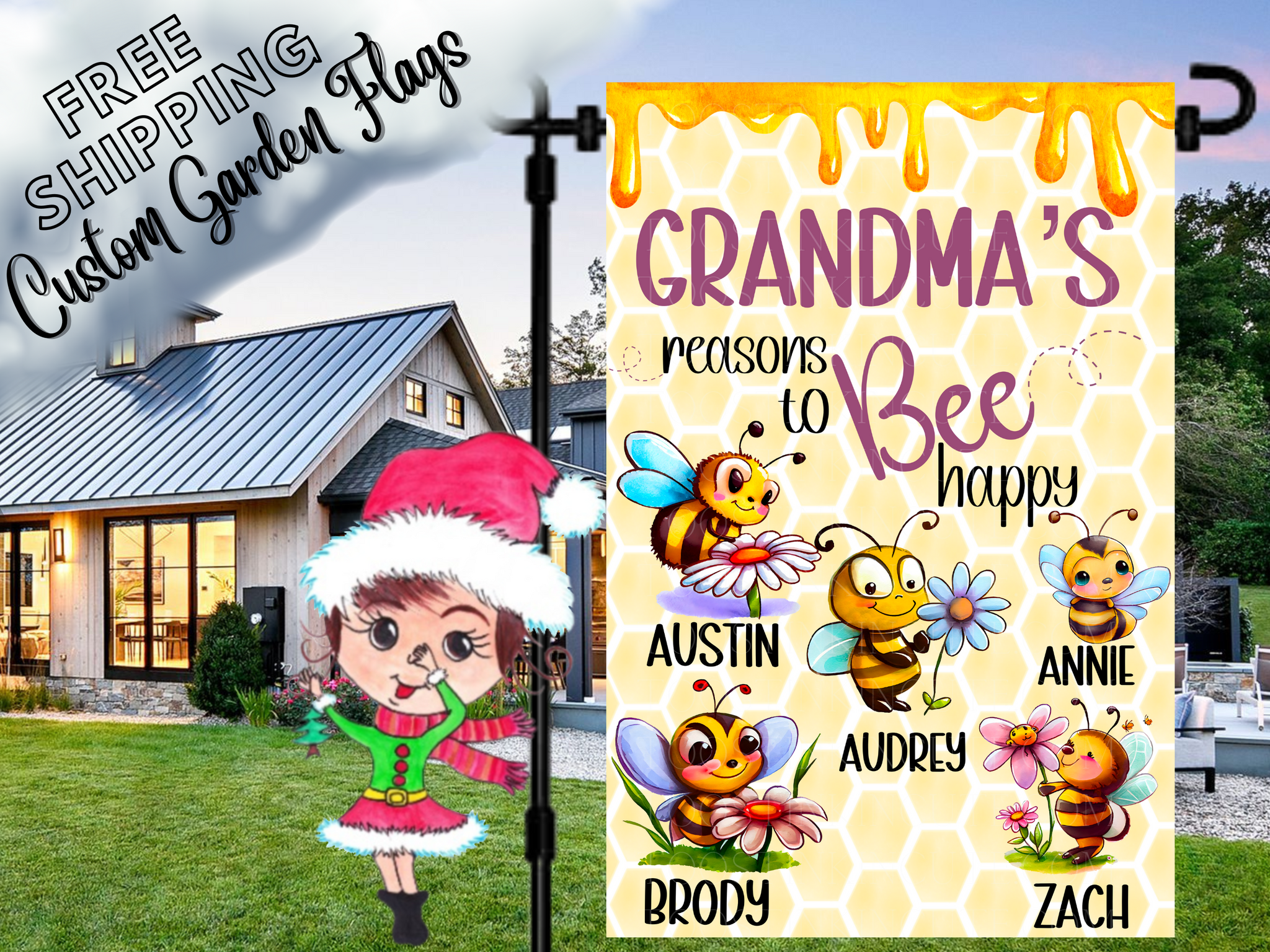 Grandma's Reasons to Bee Happy, Bee Garden Flag