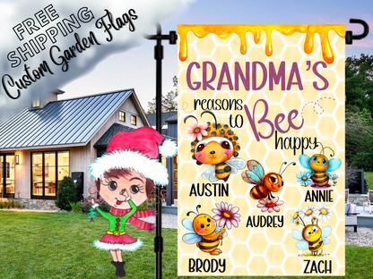 Grandma's Reasons to Bee Happy Garden Flag