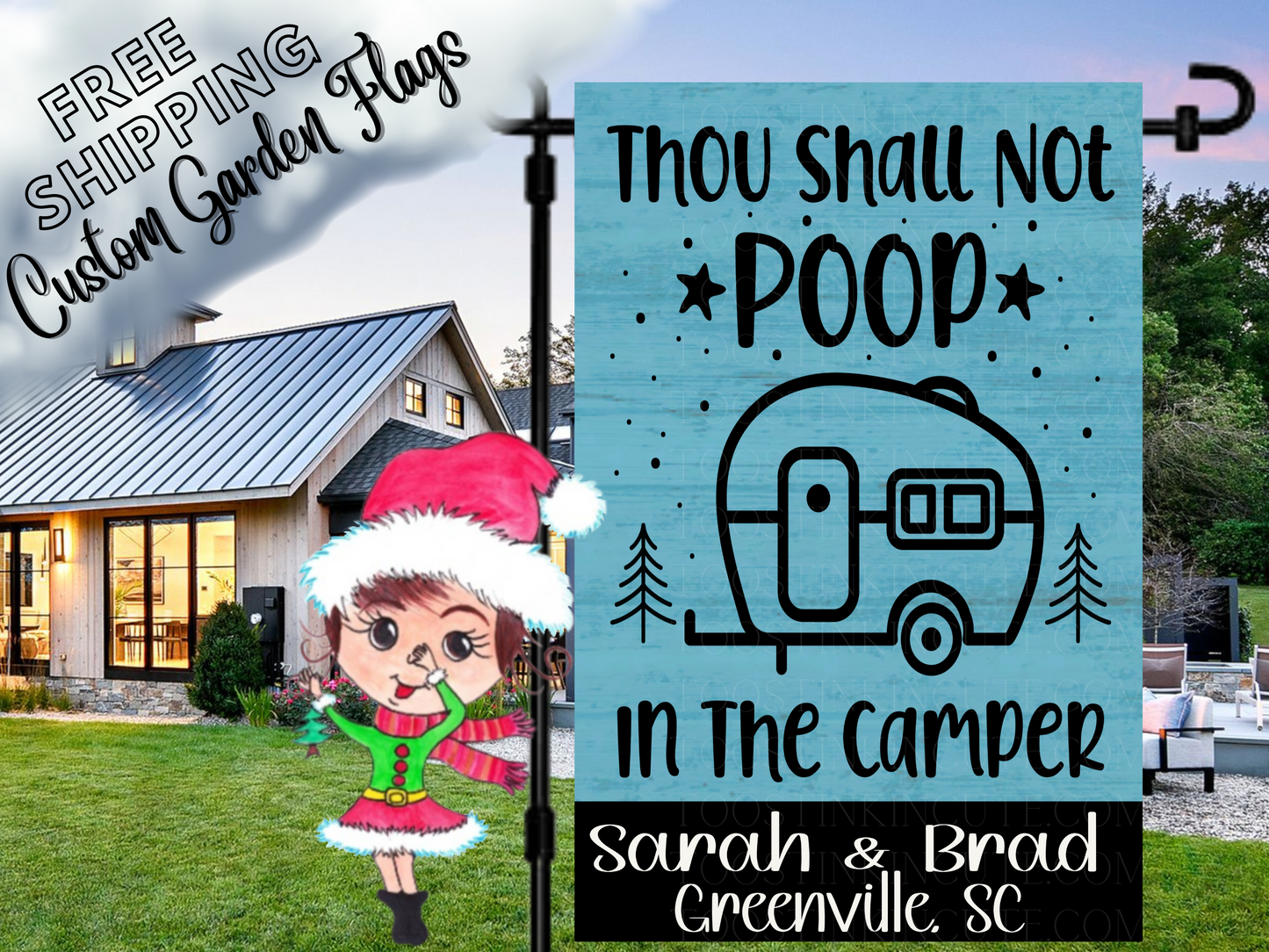 Thou Shall Not Poop in the Camper Garden Flag , Camping Flag