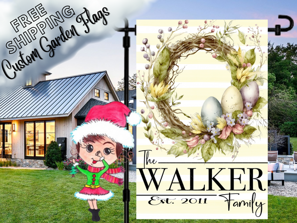 Easter Egg Wreath Personalized Garden Flag