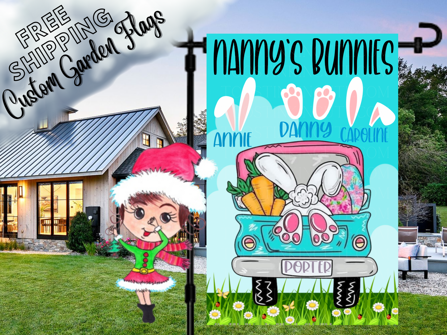 Easter Truck Bunny Ears Personalized Garden Flag