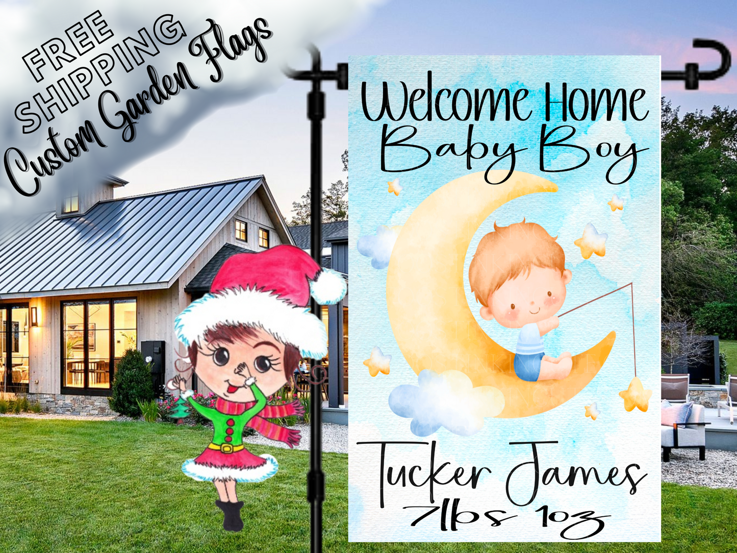 Welcome Home New Baby Boy on Cloud Garden Flag