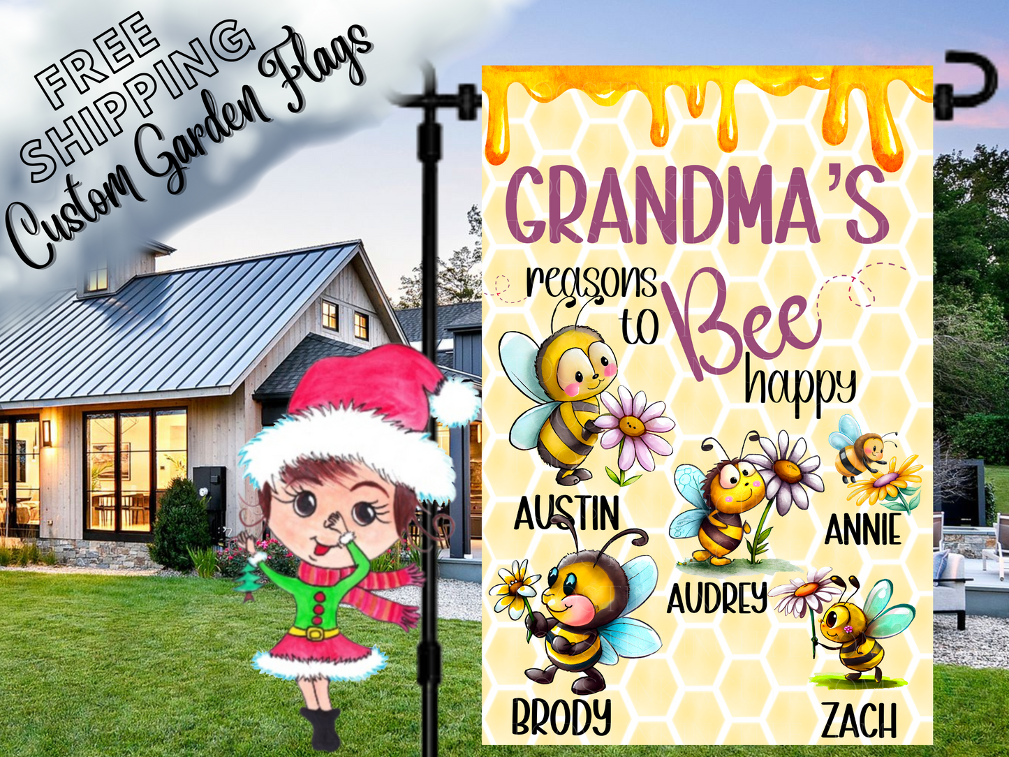 Grandma's Reasons to Bee Happy, Bee Garden Flag
