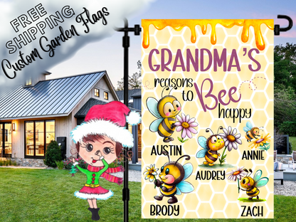 Grandma's Reasons to Bee Happy Garden Flag