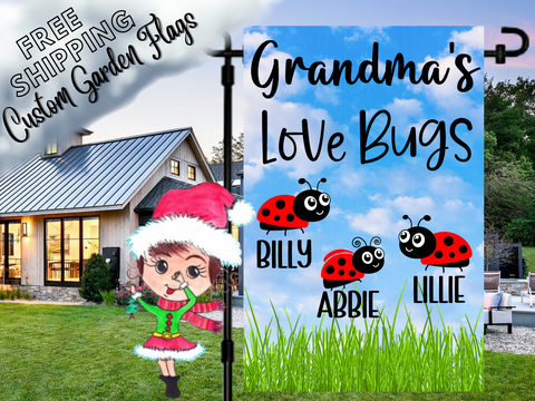 Grandma's Ladybug Garden Flag, Grandkid Flag