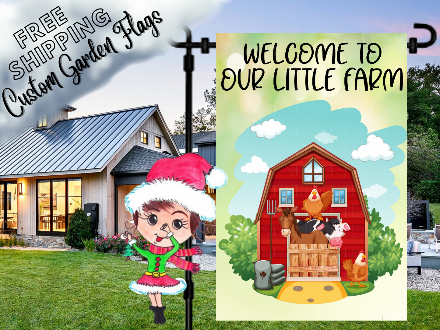 Custom Barn Animal Flag Personalized Farmhouse Chicken Flag