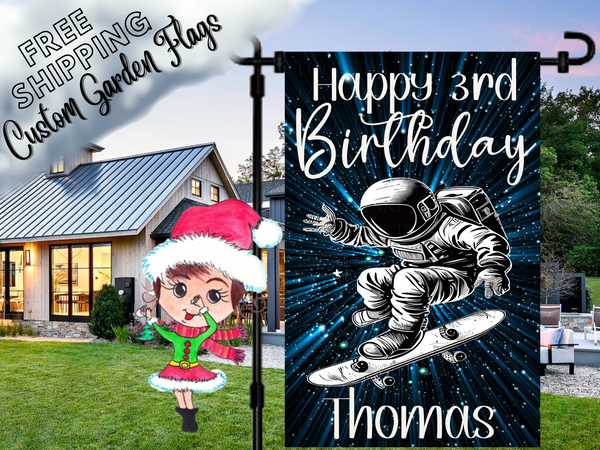 Galaxy Outer Space Birthday Astronaut Skateboard Garden Flag