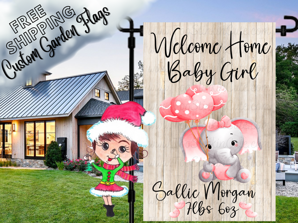 Personalized Welcome Home Baby Garden Flag, Baby Elephant Flag