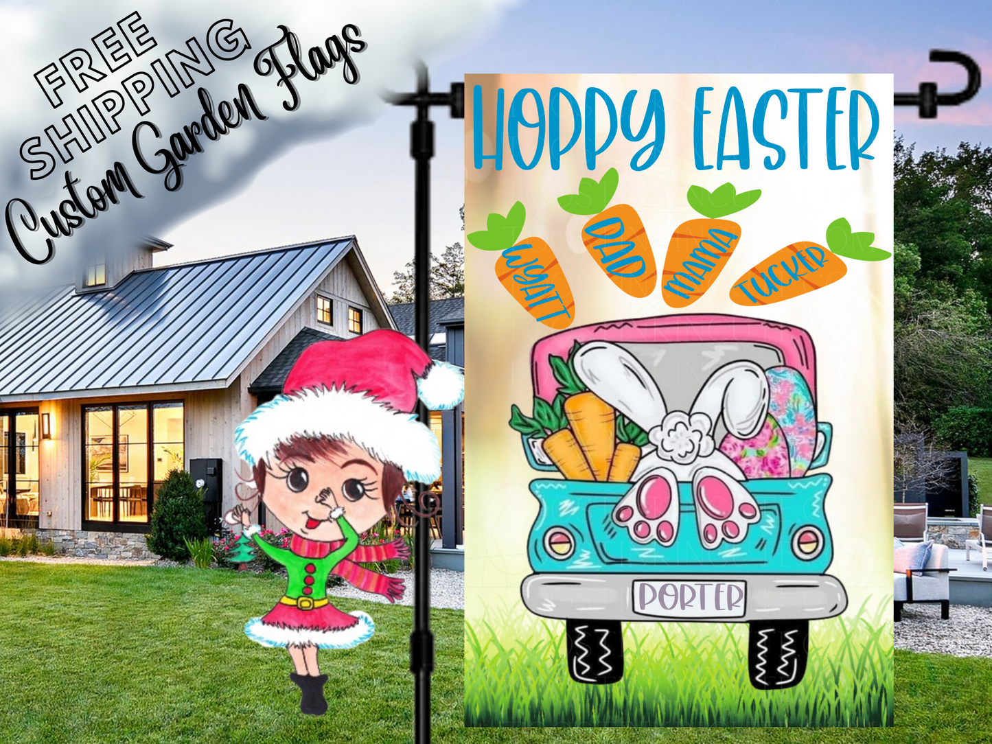 Easter Bunny Truck Personalized Garden Flag