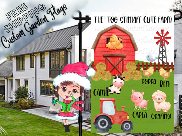 Personalized Farmer Garden Flag|Family Garden Flag|Barn Yard Family|Grandma Garden Flag|Garden Flag Farm|Farmer Family Flag|Farm Animal Flag