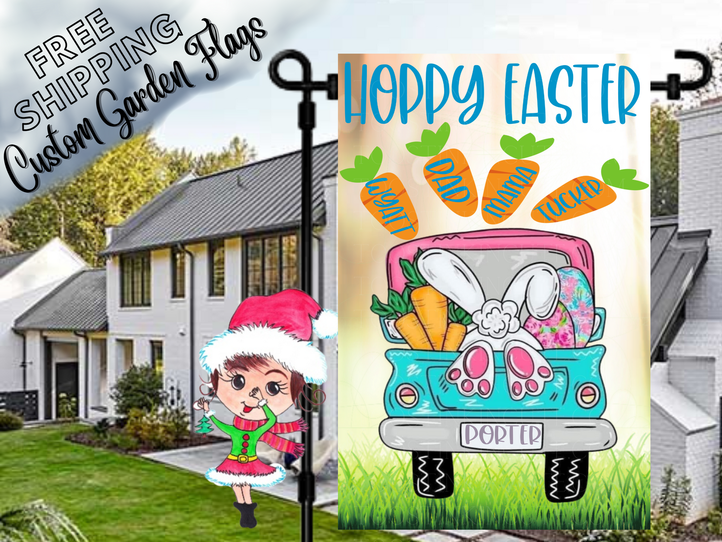 Easter Bunny Truck Personalized Garden Flag